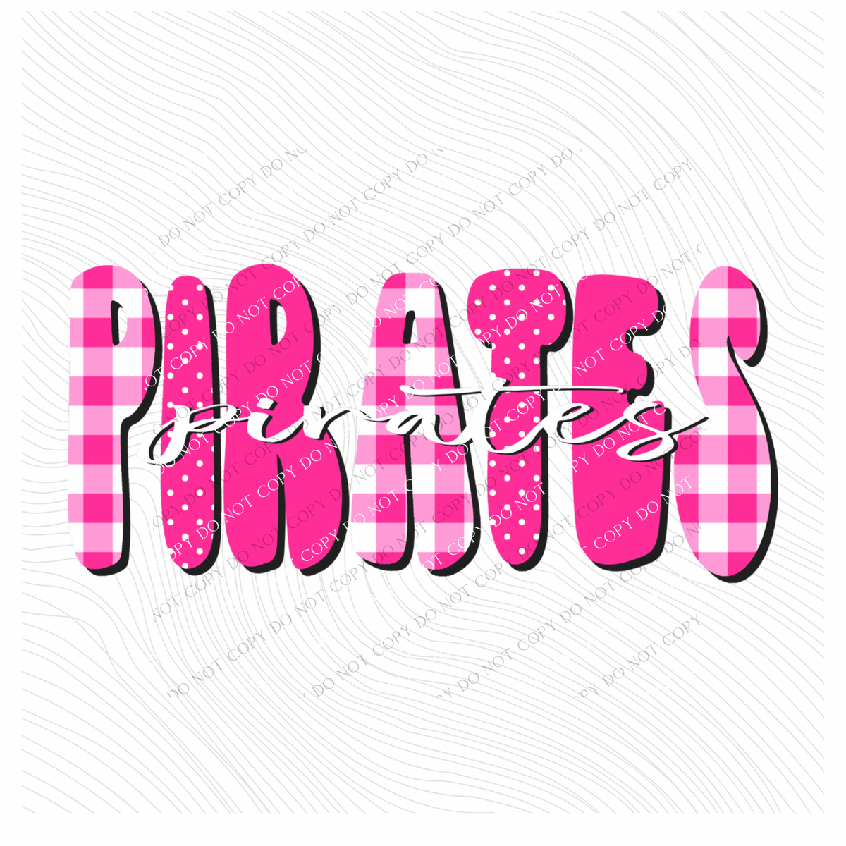 Pirates Gingham Dots Groovy Script in Pink & White Digital Design, PNG
