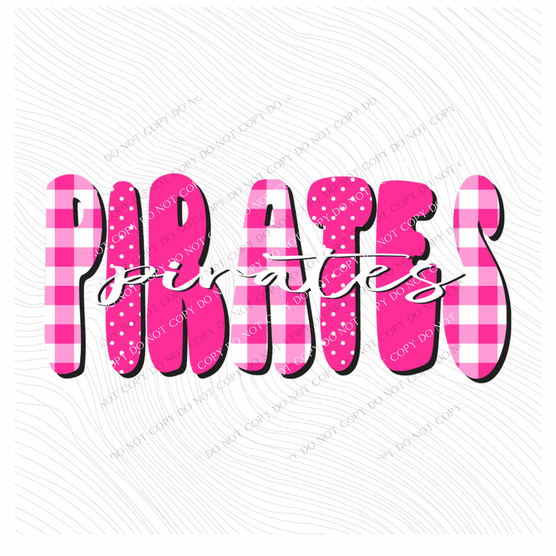 Pirates Gingham Dots Groovy Script in Pink & White Digital Design, PNG