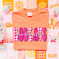 Bobcats Gingham Dots Groovy Script in Pink & White Digital Design, PNG