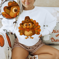 Cute Fall Turkey in 3D Quilted & Embroidery Style Digital Download, PNG