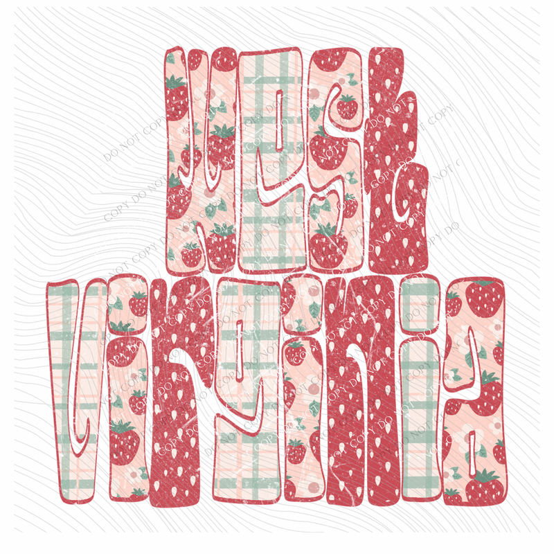 West Virginia Groovy Strawberry Patch Distressed Digital Design, PNG