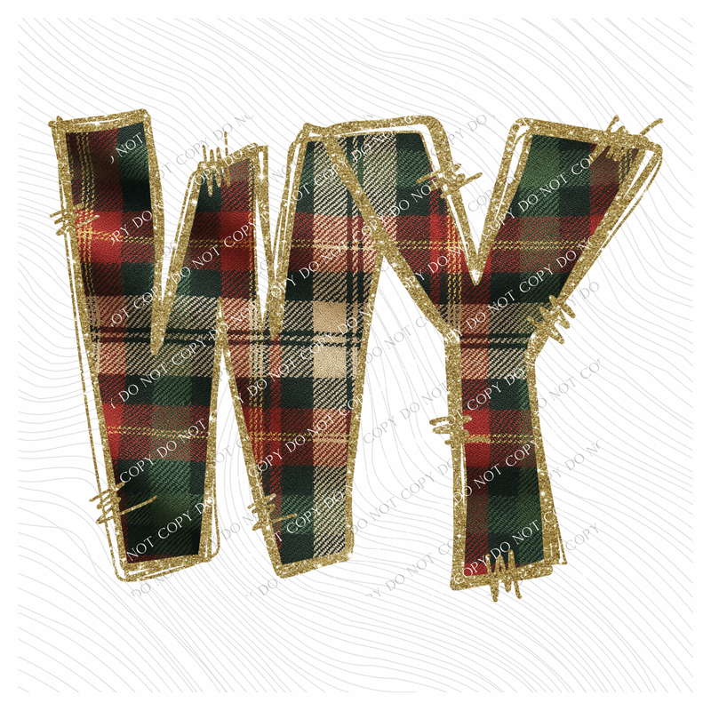 WY Wyoming Glitter & Plaid Digital Download, PNG