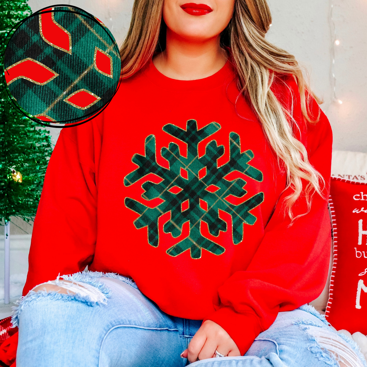 Snowflake Green Plaid & Glitter Digital Download, PNG