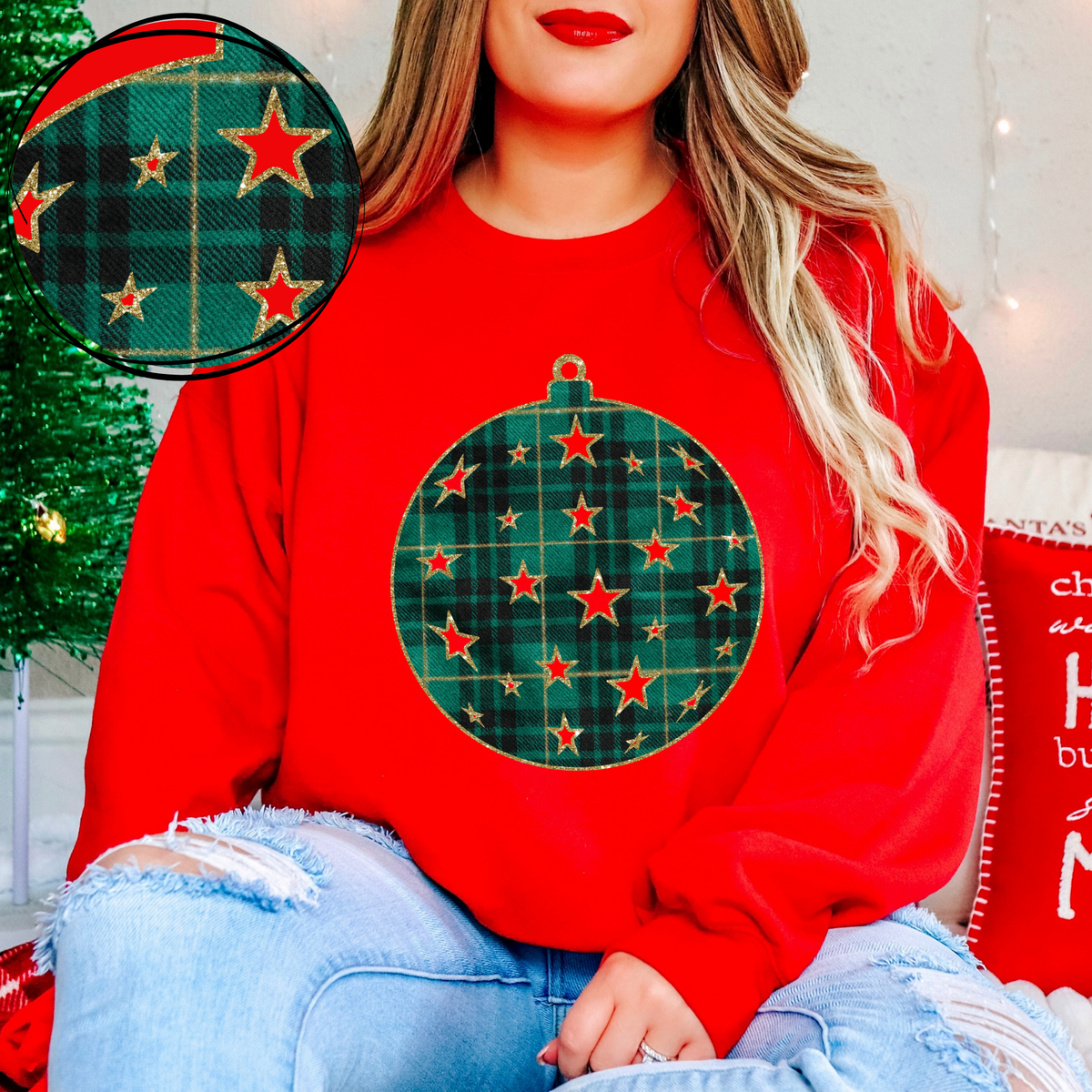 Ornament Green Plaid & Glitter Digital Download, PNG