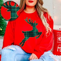 Reindeer Green Plaid & Glitter Digital Download, PNG