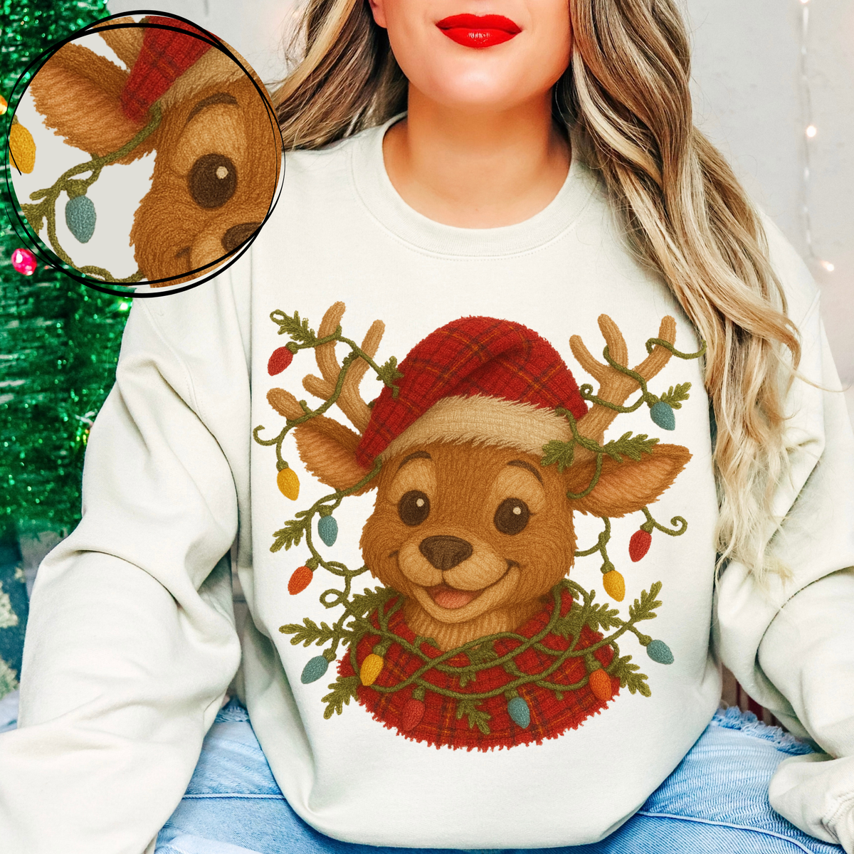 Reindeer Lights Plaid Knit Digital Download, PNG