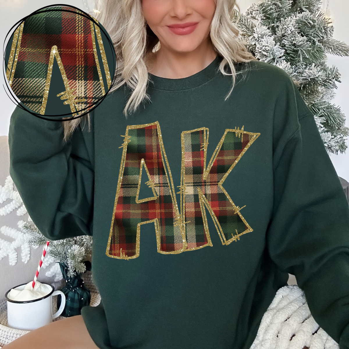AK Alaska Glitter & Plaid Digital Download, PNG