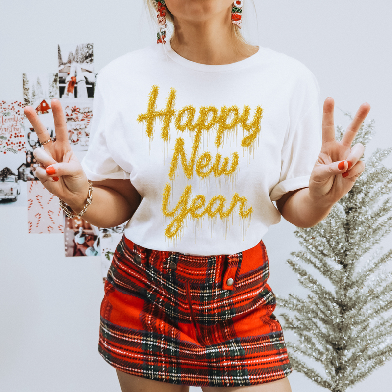 Happy New Year Gold Tinsel Digital Download, PNG