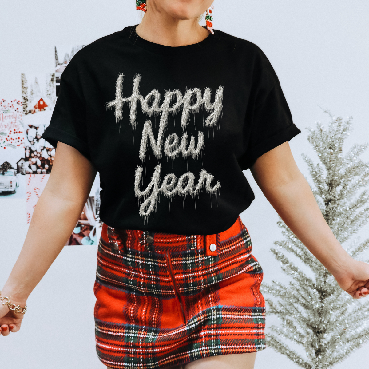 Happy New Year Silver Tinsel Digital Download, PNG