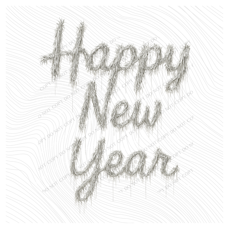 Happy New Year Silver Tinsel Digital Download, PNG