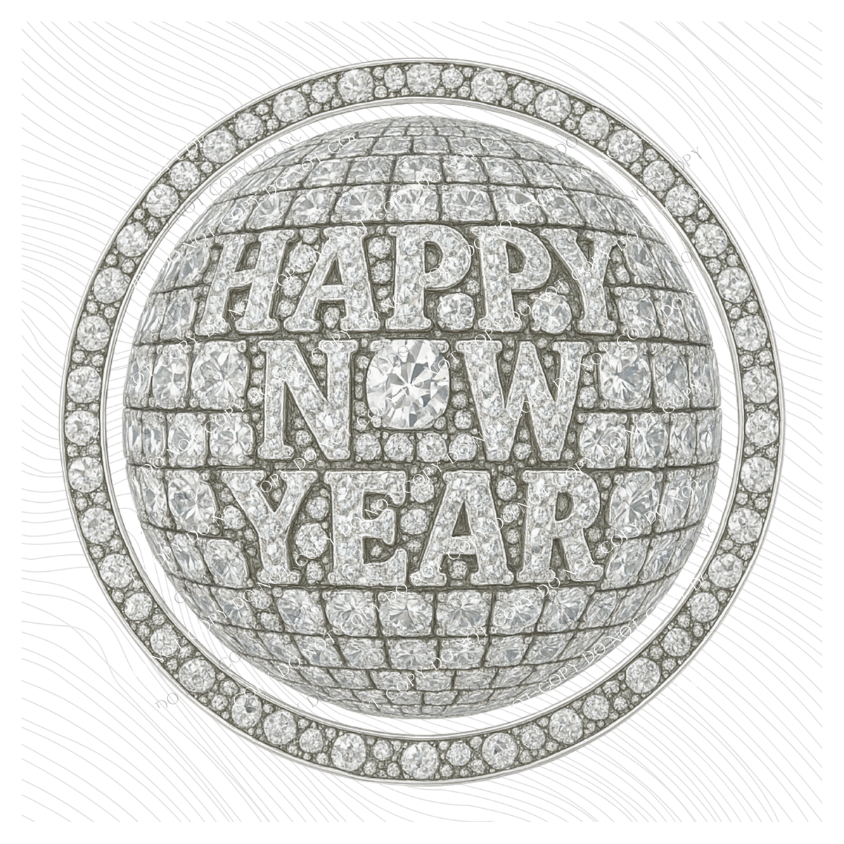 Happy New Year Silver Diamond Disco Ball Digital Download, PNG