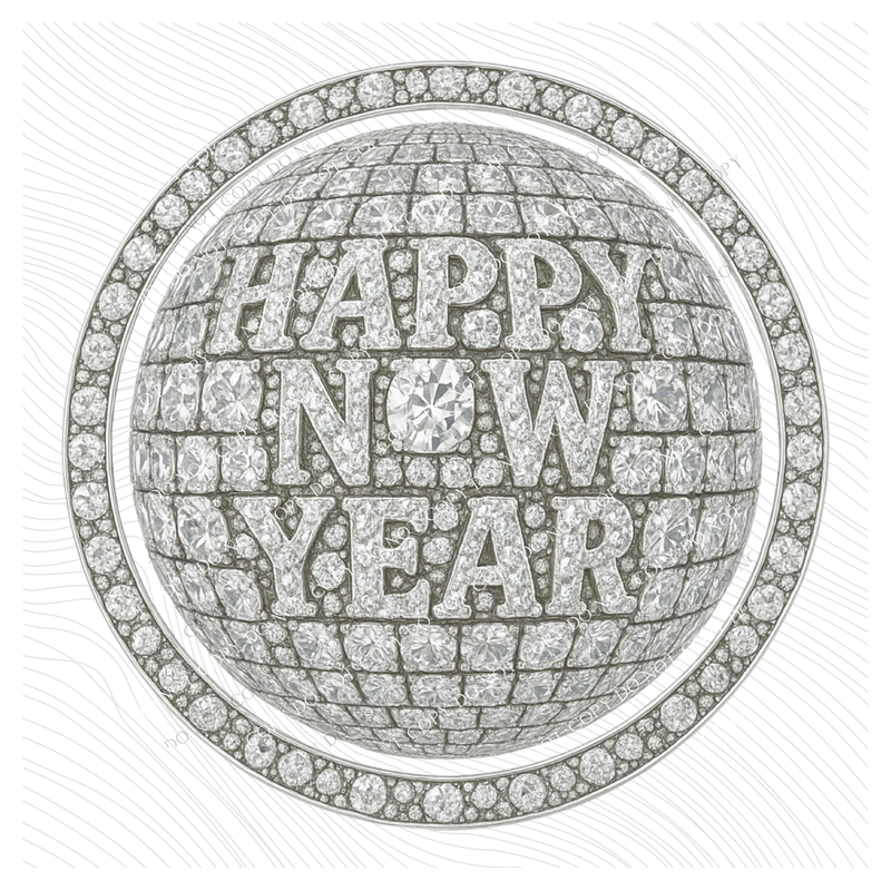 Happy New Year Silver Diamond Disco Ball Digital Download, PNG