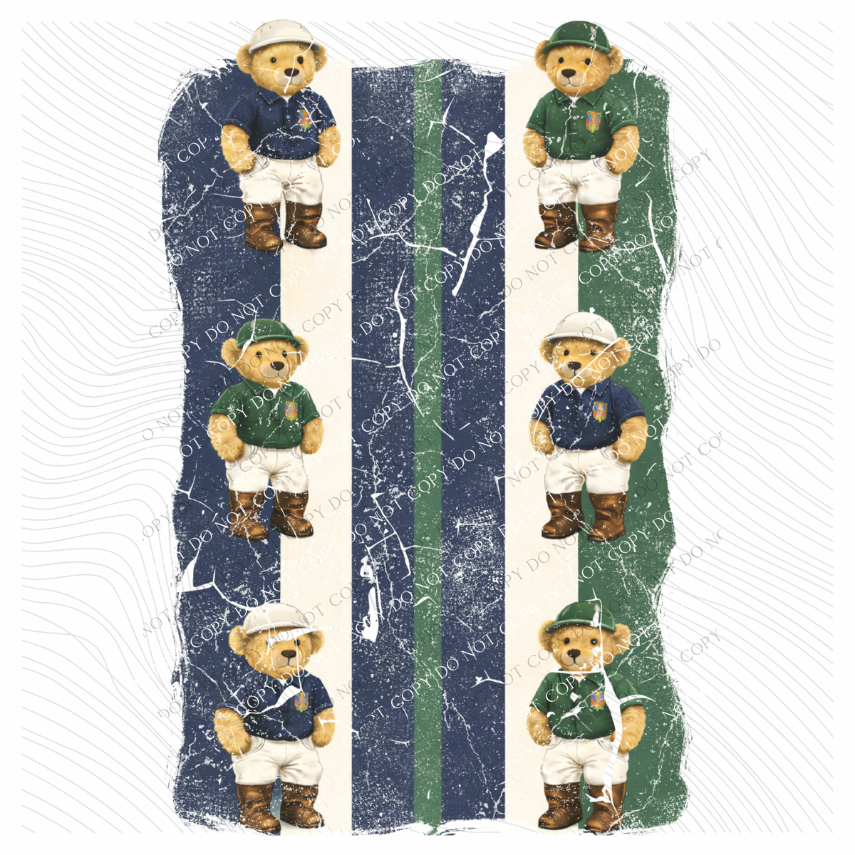 Polo Bears Stripes Distressed Digital Design, PNG