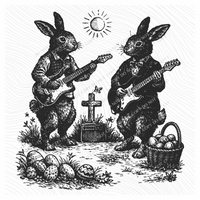 Easter Bunnies Musical in Faded Black Digital Design, PNG