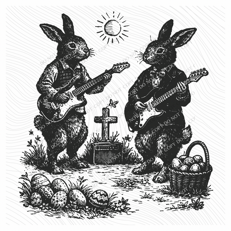 Easter Bunnies Musical in Faded Black Digital Design, PNG