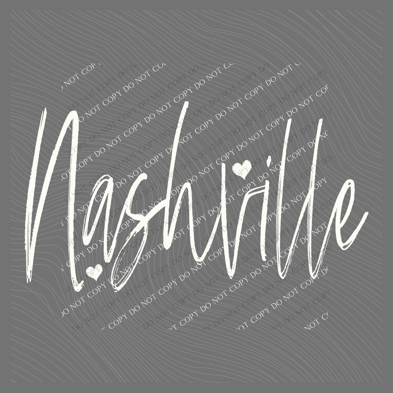 Nashville Sketched Script Hearts in Off-white Digital Design, PNG
