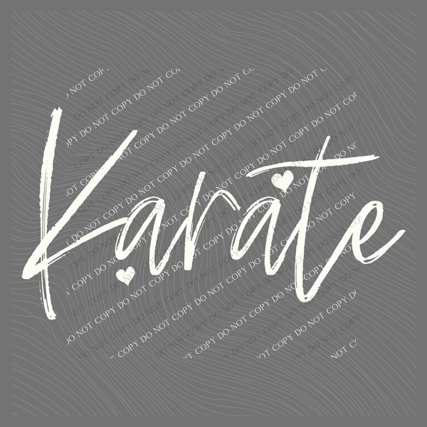 Karate Sketched Script Hearts in Off-white Digital Design, PNG