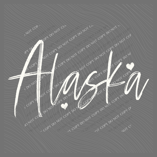 Alaska Sketched Script Hearts in Off-white Digital Design, PNG