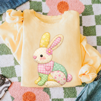 Bunny Spring Tones Quilted Faux Patch Digital Design, PNG