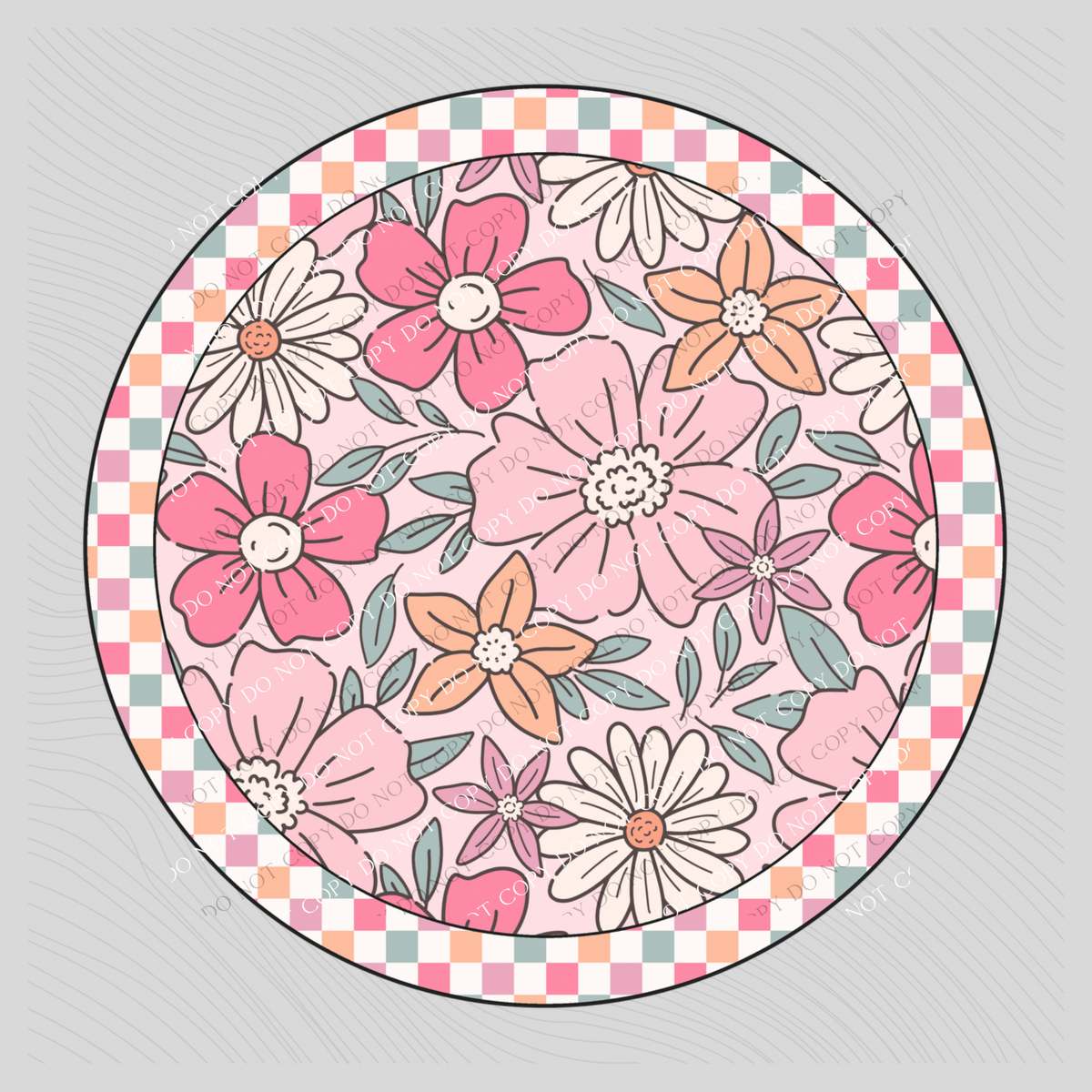 DIY ELEMENT - Floral Checkered Pink Circle