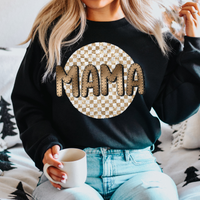 Mama Sequin Checkered Circle with Foil & Glitter Digital Design, PNG