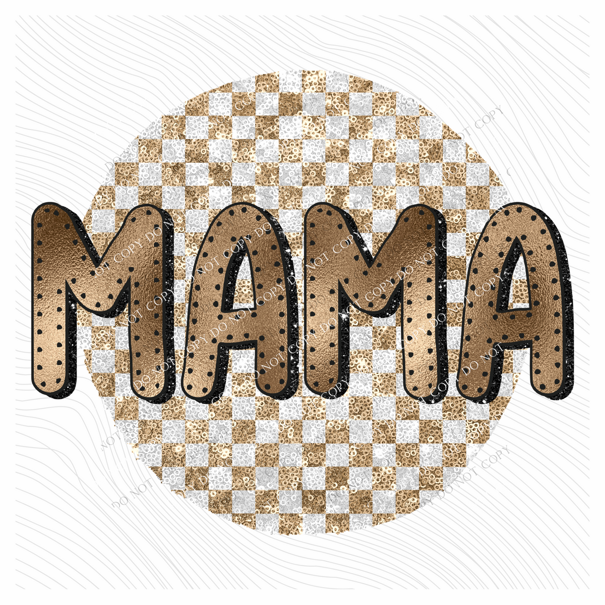 Mama Sequin Checkered Circle with Foil & Glitter Digital Design, PNG