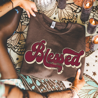 Blessed Retro Shadow Distressed Plum/Cream Digital Download, PNG