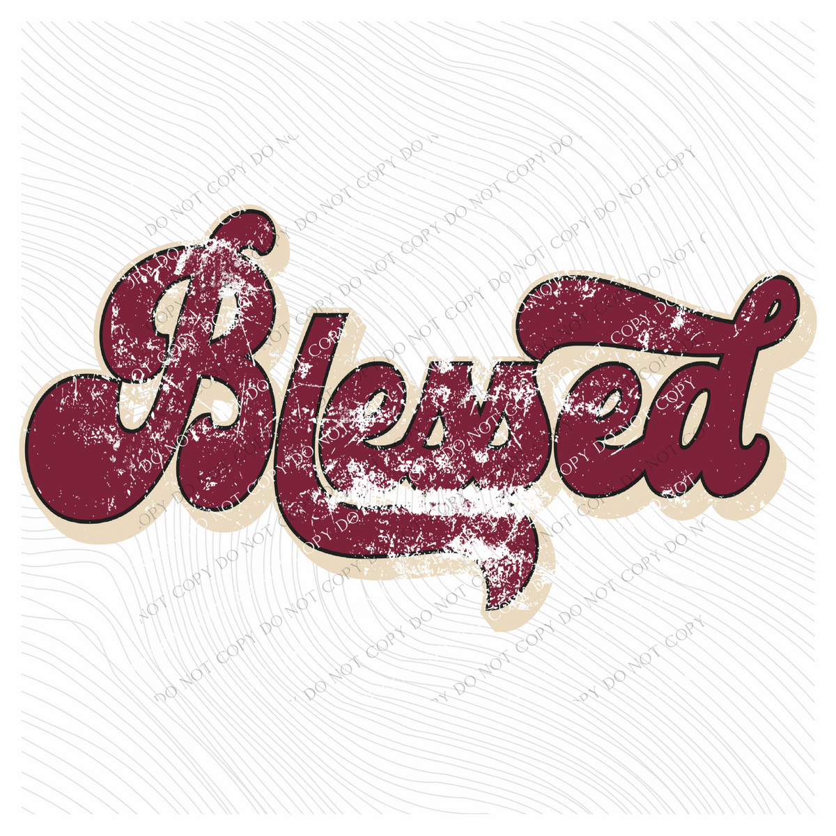 Blessed Retro Shadow Distressed Plum/Cream Digital Download, PNG