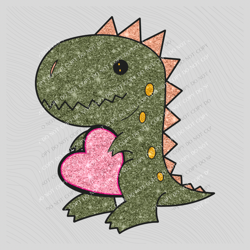 Dino Heart Glitter Digital Design, PNG