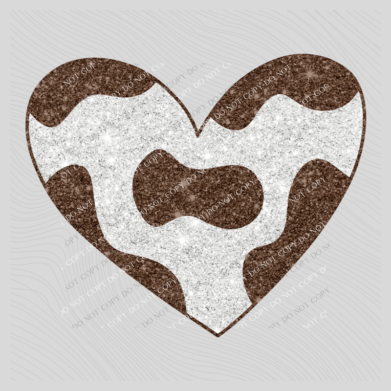 Heart Cow Print Brown & Cream Glitter Digital Design, PNG