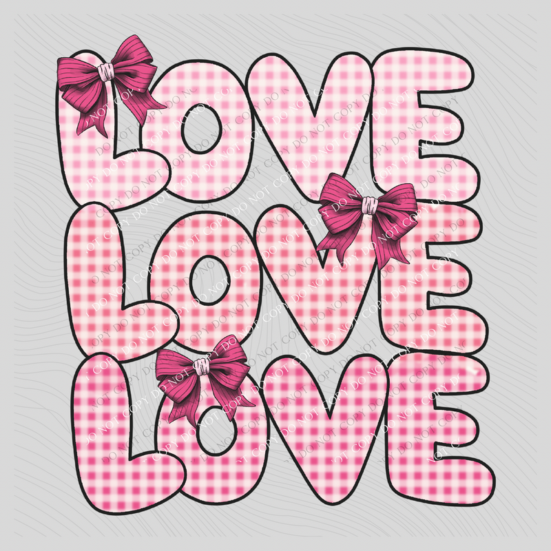 Love Stacked Gingham & Bows Pink Digital Design, PNG