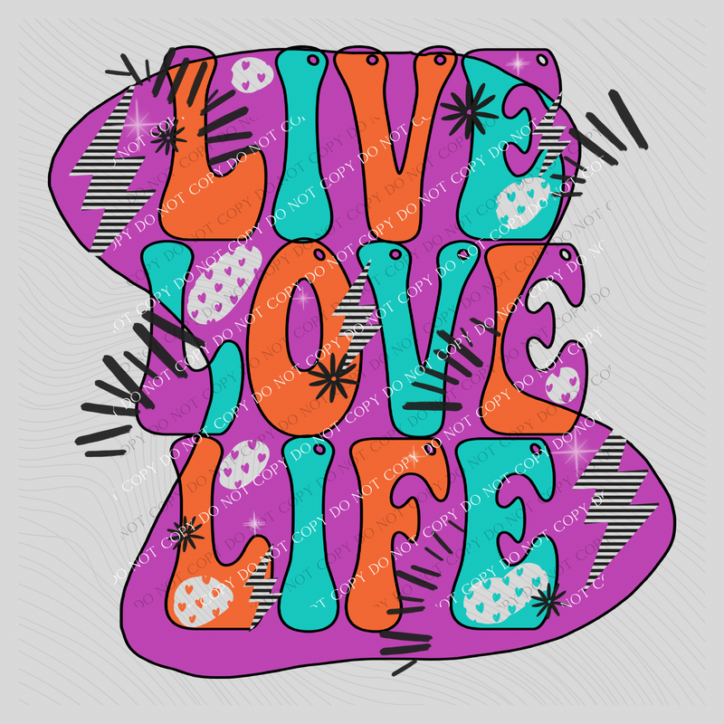 Live, Love, Life Groovy Squiggles in Purple, Blue & Orange Digital Design, PNG