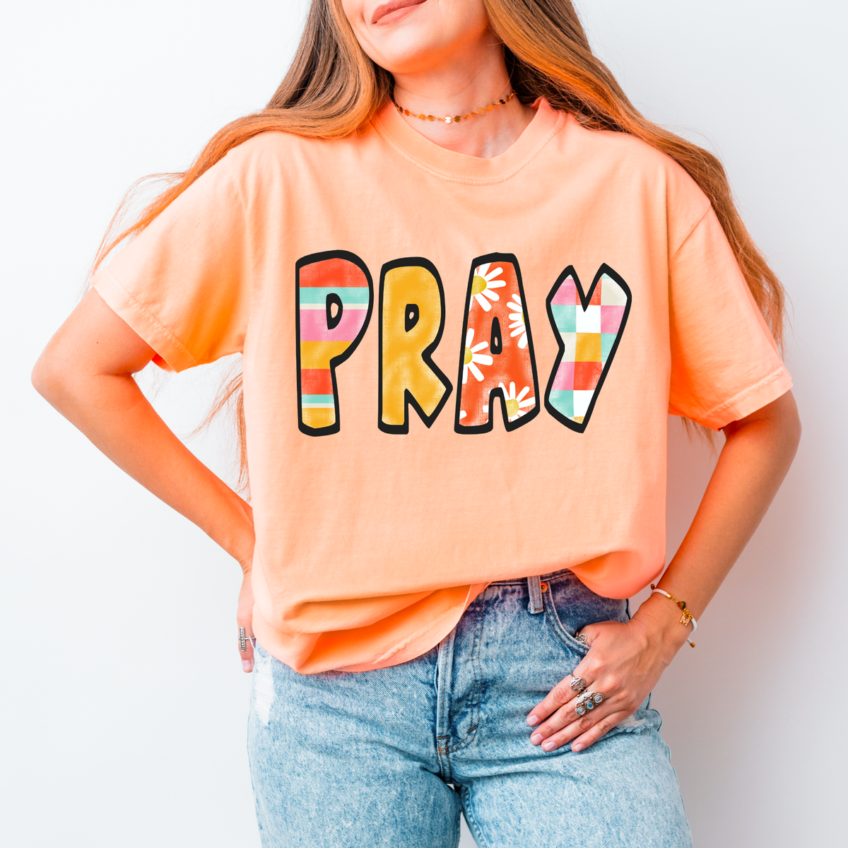 Pray Retro Distressed Patchwork Digital Design, PNG