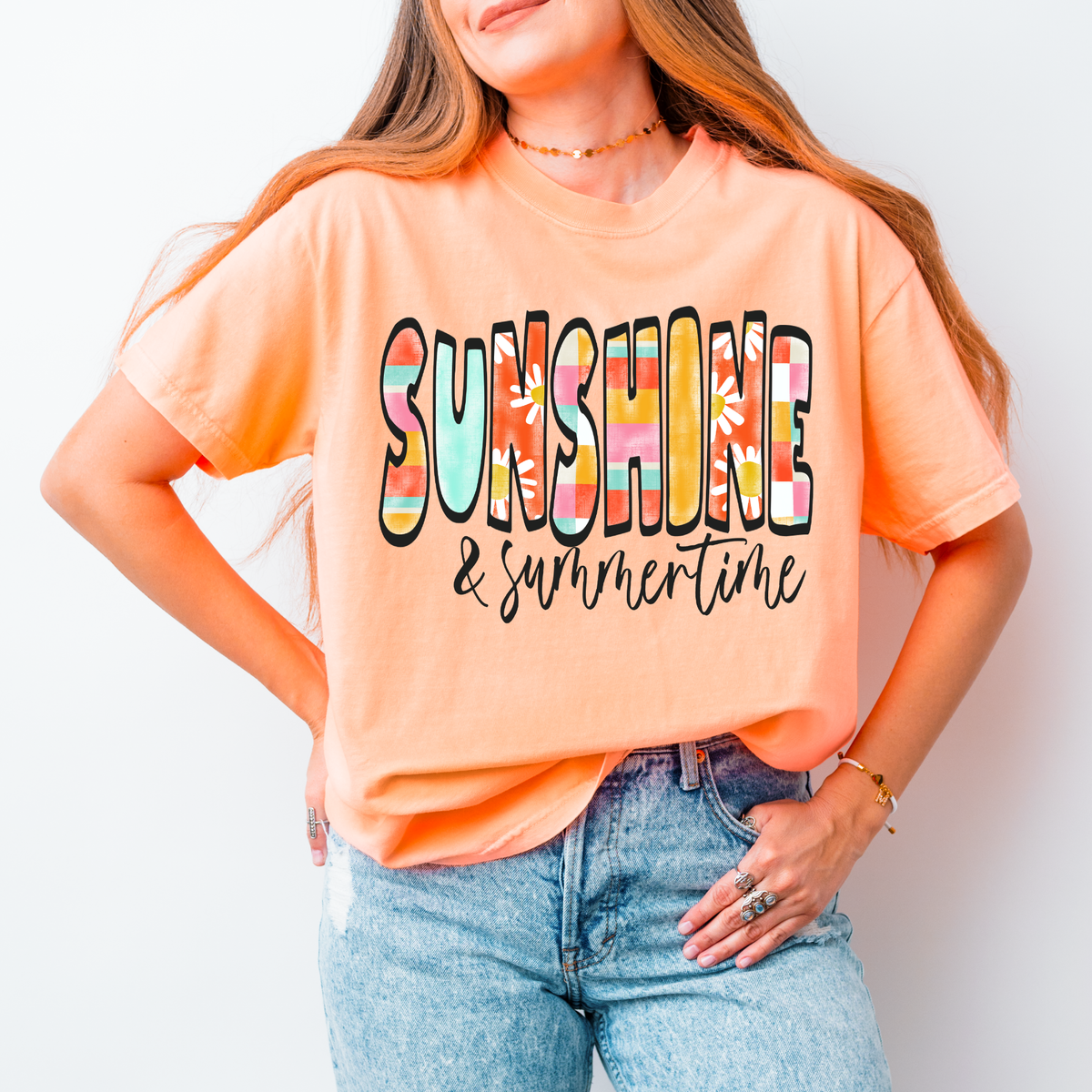Sunshine & Summertime Retro Distressed Patchwork Digital Design, PNG