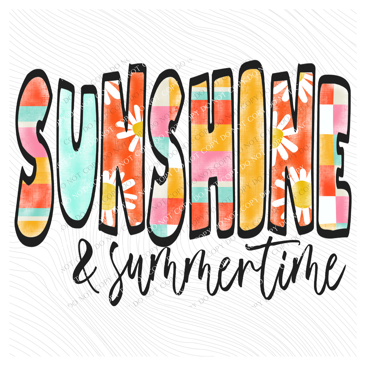 Sunshine & Summertime Retro Distressed Patchwork Digital Design, PNG