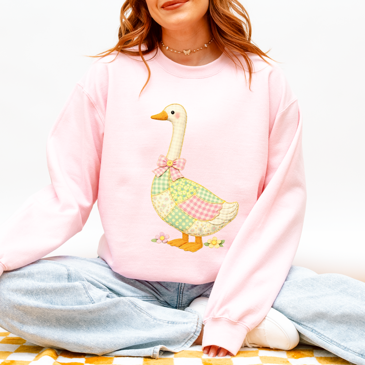 Goose Spring Tones Quilted Faux Patch Digital Design, PNG