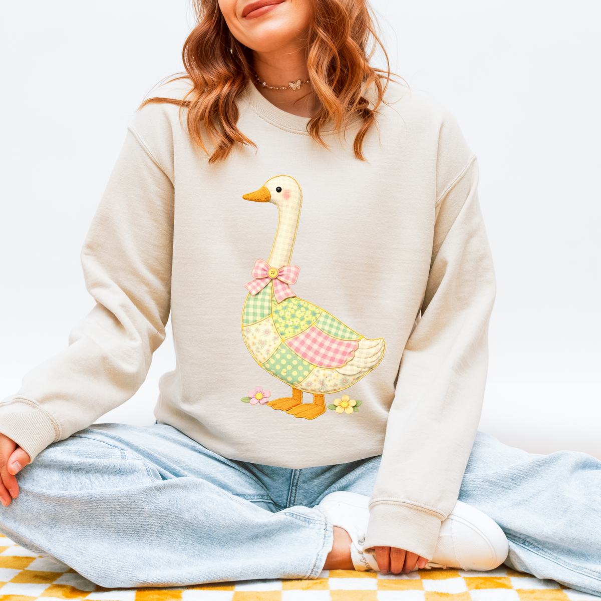 Goose Spring Tones Quilted Faux Patch Digital Design, PNG