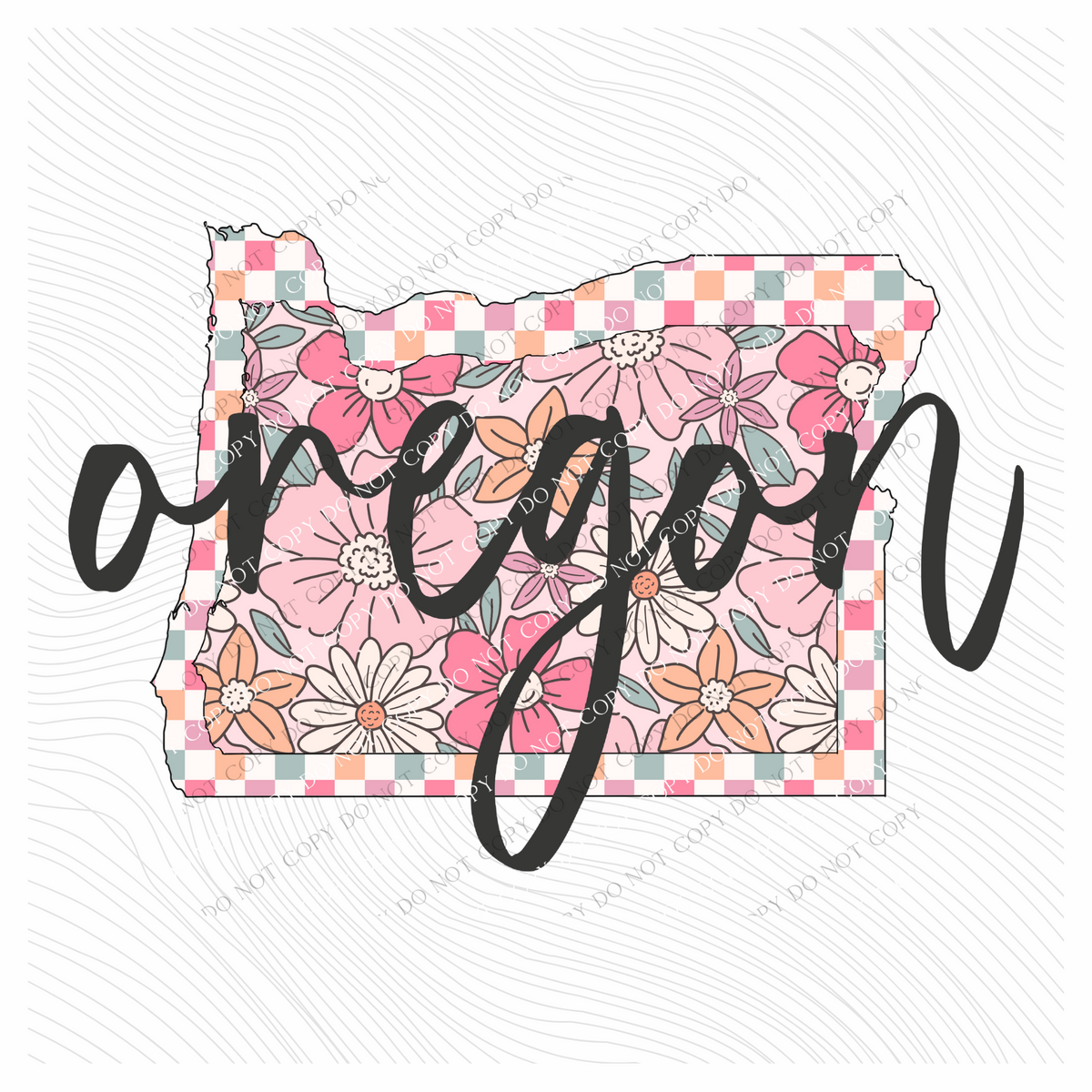 Oregon Checkered Floral in Summery Colors Digital Design, PNG