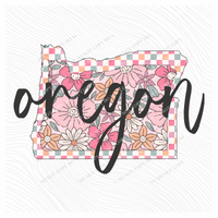 Oregon Checkered Floral in Summery Colors Digital Design, PNG