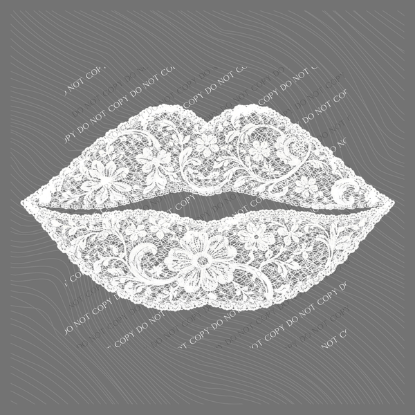 Lace Lips in White Digital Design, PNG