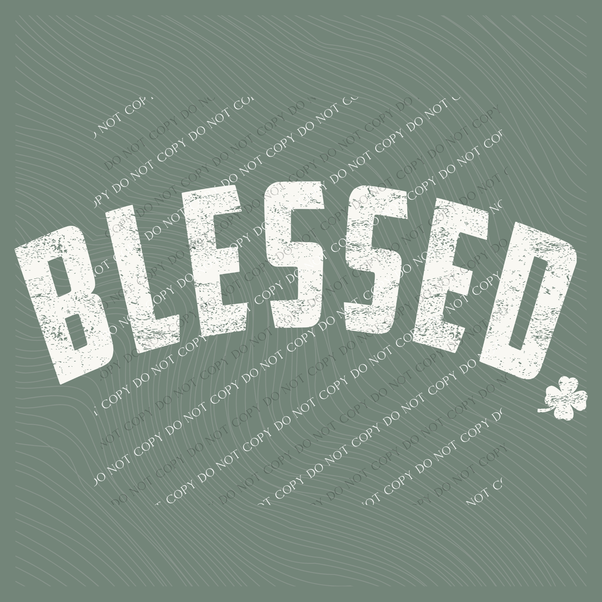 Blessed Curved 4 Leaf Clover Distressed in White Digital Design, PNG
