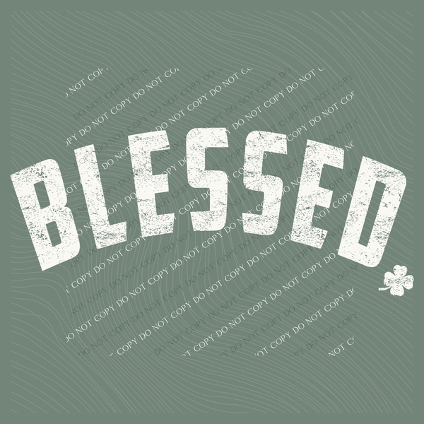 Blessed Curved 4 Leaf Clover Distressed in White Digital Design, PNG