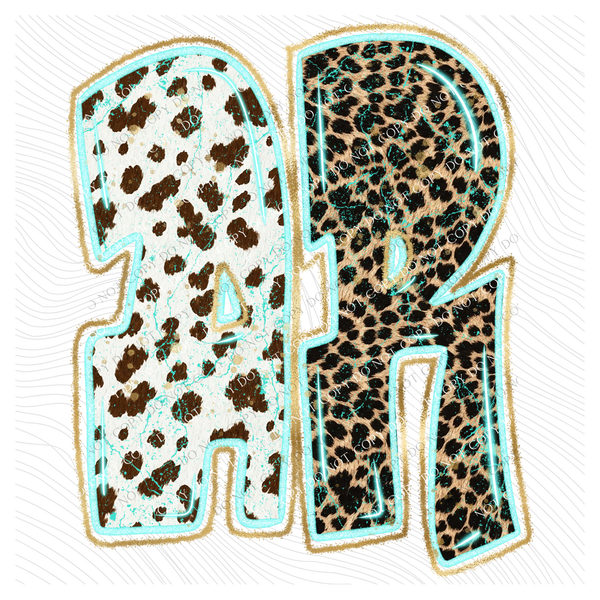 AR Arkansas Turquoise Glow Gold Foil Western Leopard & Cow Print Digital Design, PNG Only