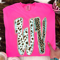 WV West Virginia Turquoise Glow Gold Foil Western Leopard & Cow Print Digital Design, PNG Only
