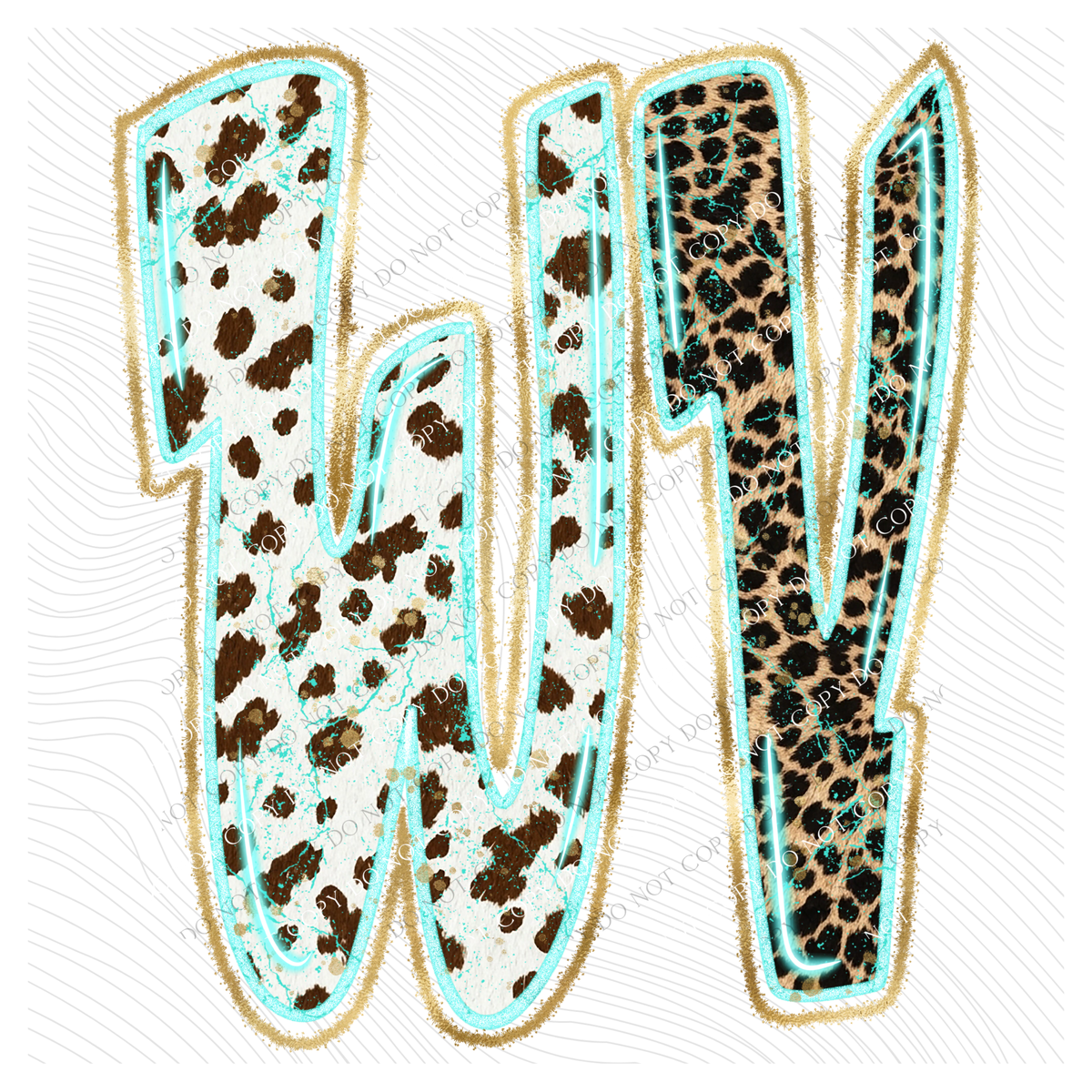 WV West Virginia Turquoise Glow Gold Foil Western Leopard & Cow Print Digital Design, PNG Only