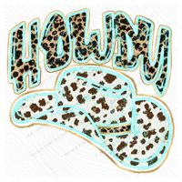 Howdy Cowboy Hat Turquoise Glow Gold Foil Western Leopard & Cow Print Digital Design, PNG Only