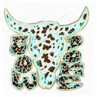 Cowpoke Skull Turquoise Glow Gold Foil Western Leopard & Cow Print Digital Design, PNG Only