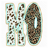 MO Missouri Turquoise Glow Gold Foil Western Leopard & Cow Print Digital Design, PNG Only