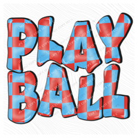 Play Ball 3D Retro Wavy Checkered in Red & Blue Digital Design, PNG