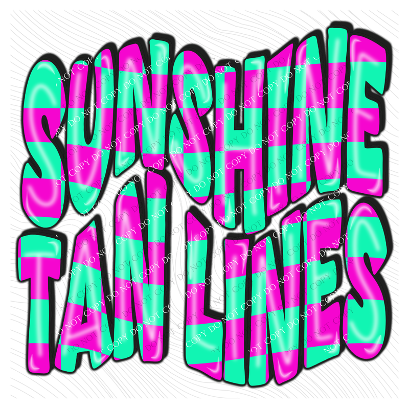 Sunshine Tan Lines 3D Retro Wavy Checkered in Pink & Green Digital Design, PNG
